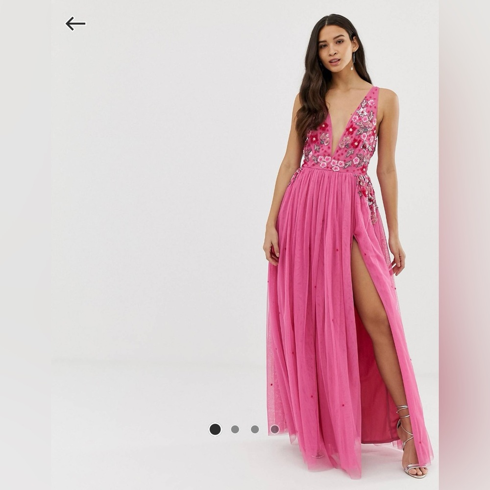 Dolly & Delicious Pink Tulle Plunge Front Embellished Maxi Dress